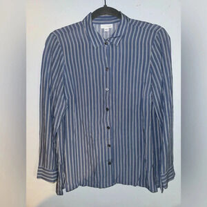J. Jill women’s Striped Button Down Blouse small‎ petite Blue White lightweight